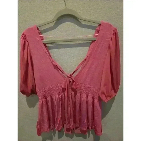 Dolan Left Coast Women's XS Pink Peplum V-Neck Sleeveless Blouse Coquette Barbie - Picture 8 of 9
